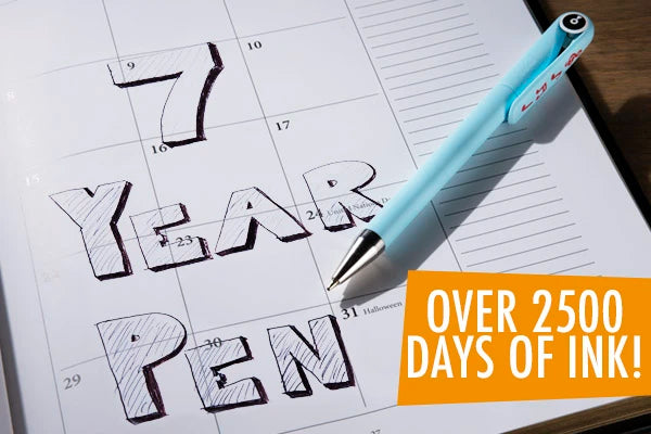 The attractive 7-Year Pen outlasts a regular ballpoint pen by leaps and bounds.