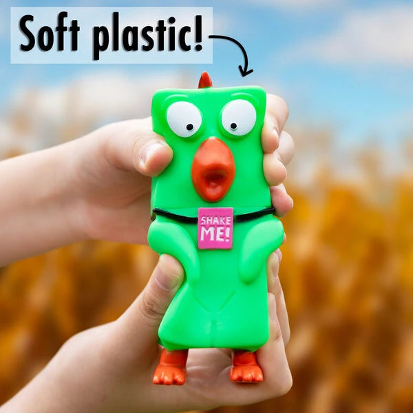 The Shake Me Rubber Chicken is made from a soft, durable plastic.