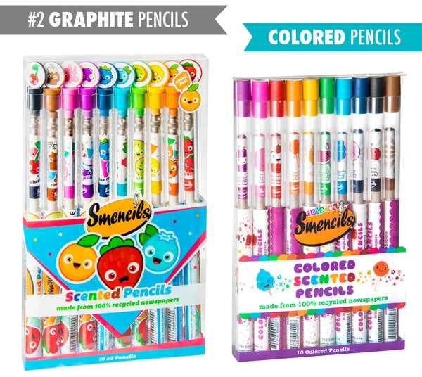 Smencils come in either ten graphite or ten color pencils.