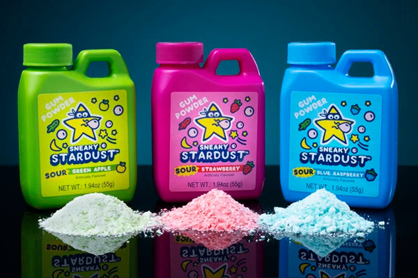 Sour Stardust Gum is available in three flavors, but yours will be chosen at random. They're all delicious, so it'll be a great surprise!