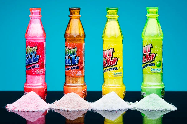 Each order includes a 4-pack of delicious soda-flavored sour candy.