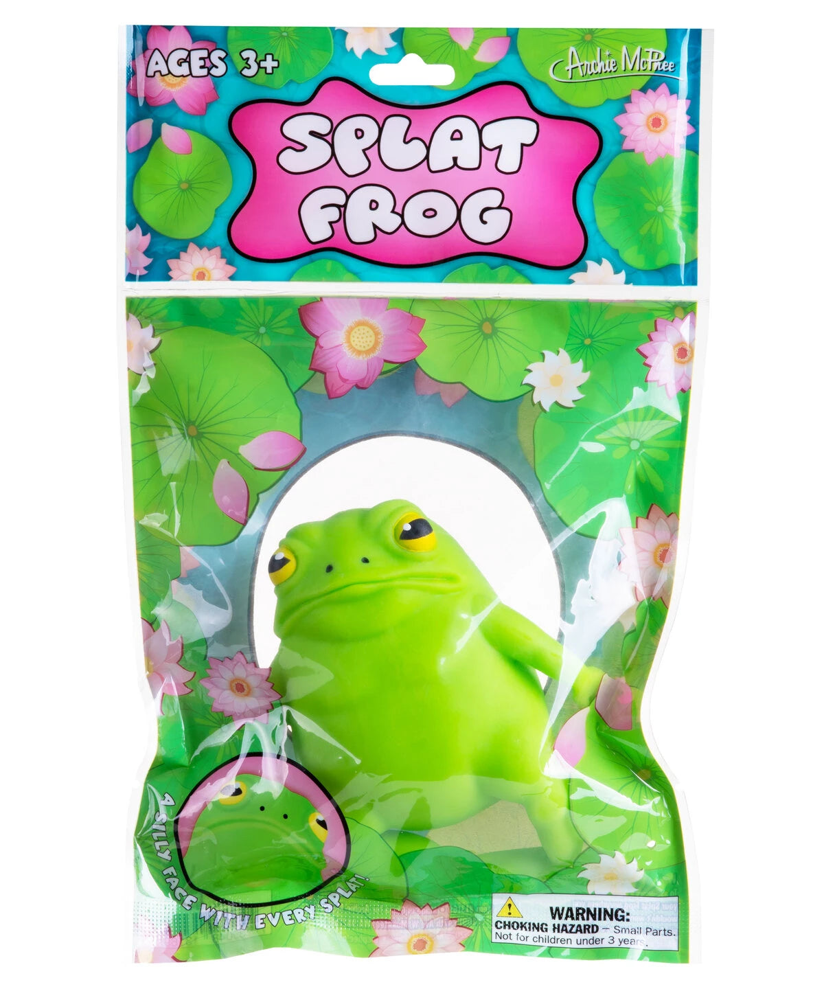 A soft, sand-filled frog toy that flattens when thrown onto the ground! It's super fun!
