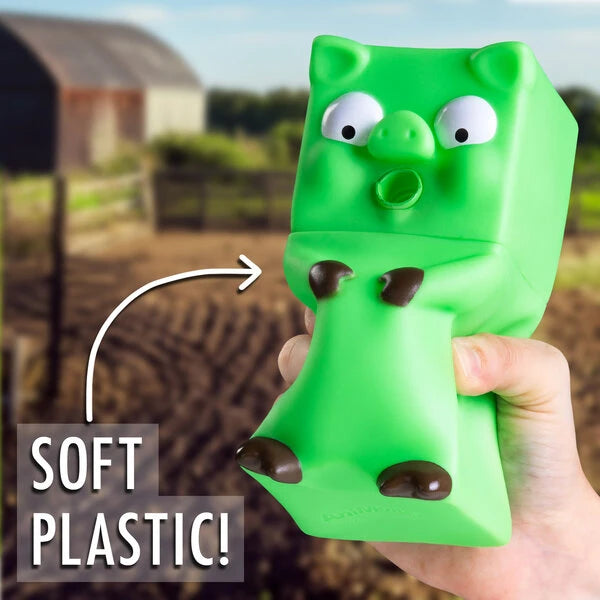 This soft durable plastic can handle a lifetime of piggy pranking.