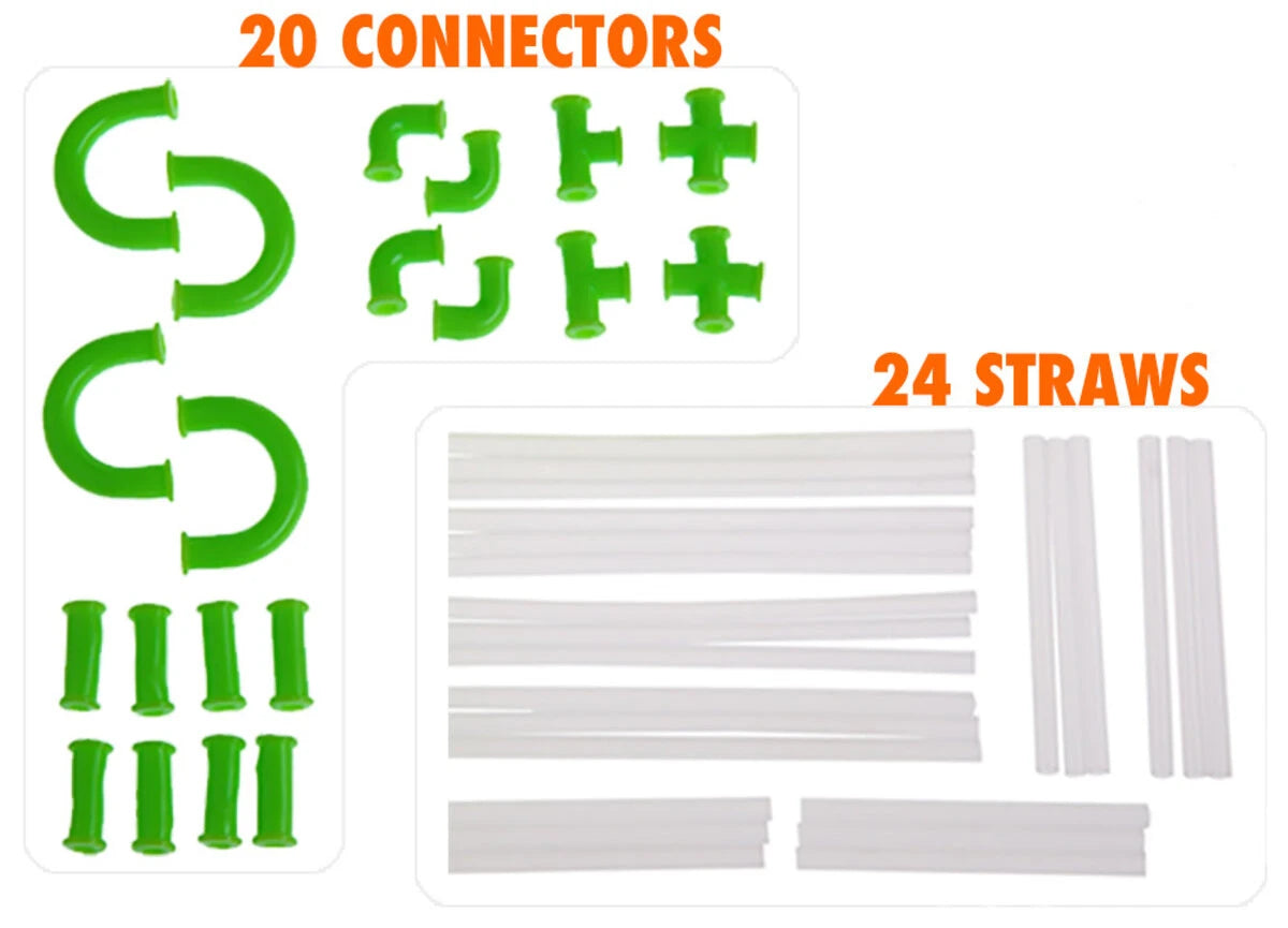 Create elaborate designs with the 24 straws and 20 connectors included in each set of Strawz.