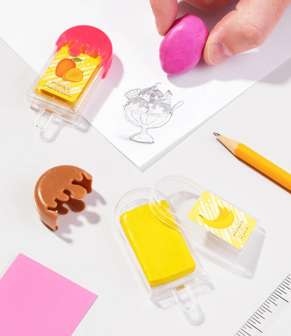 Each kneaded eraser comes in a popsicle-shaped case.