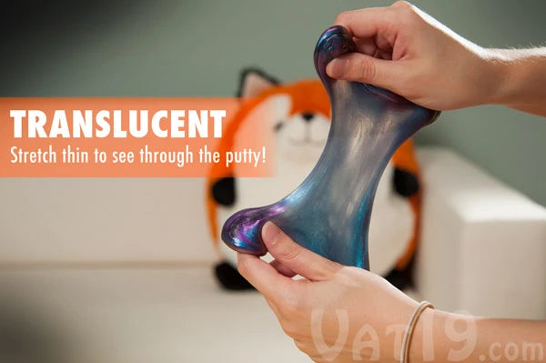 Is that an enormously rotund stuffed animal behind the Super Illusions Putty? Yes. Yes, it is. And it's probably the fluffiest thing we've ever squeezed.