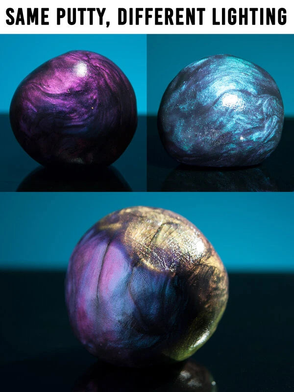 Super Illusions Putty shifts its appearance depending on its angle to light.