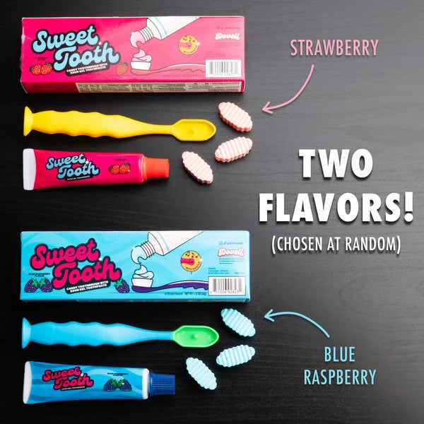 Each order includes a toothpaste handle/whistle, 1 tube of sour flavored gel paste, and 3 candy bristle block refills.