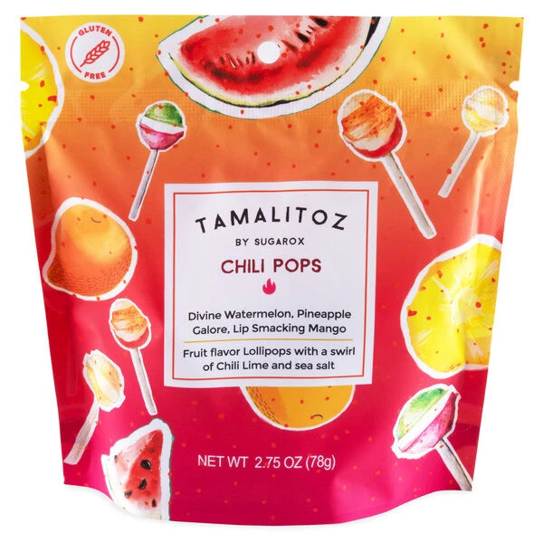 Tamalitoz Chili Pops are tropical fruit lollipops with uniquely textured "swirls" of spice and sea salt.