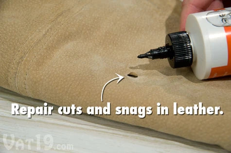 Use a small bit of Tear Mender to repair cuts or snags in leather.