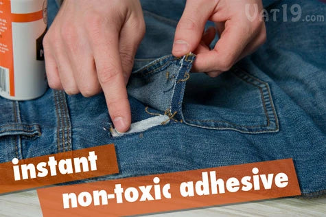 Tear Mender is an instant, non-toxic, and permanent fabric adhesive.