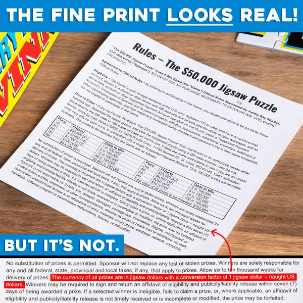 The included prize rules look completely legitimate (we even list the odds of winning), but only upon eagle-eyed inspection would anyone suspect a thing!