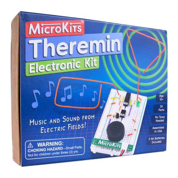 Everything you need to build your own Theremin is included in this kit (even the batteries!). No tools required.