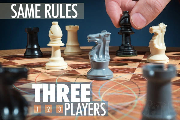 A third player creates new possibilities of alliances, backstabbing, and duplicity.