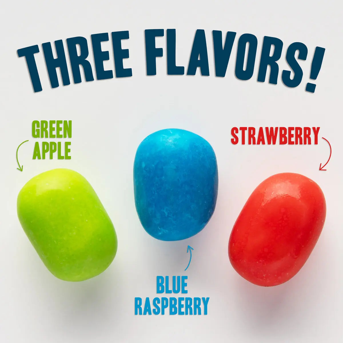 Each bag includes a trio of pucker-powered candy flavors: green apple, blue raspberry, and strawberry.