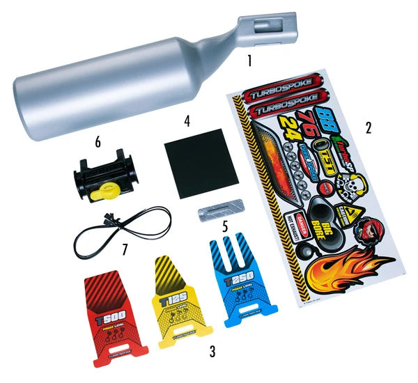 Everything you need to make your bicycle sound like a dirtbike is included with the TurboSpoke.