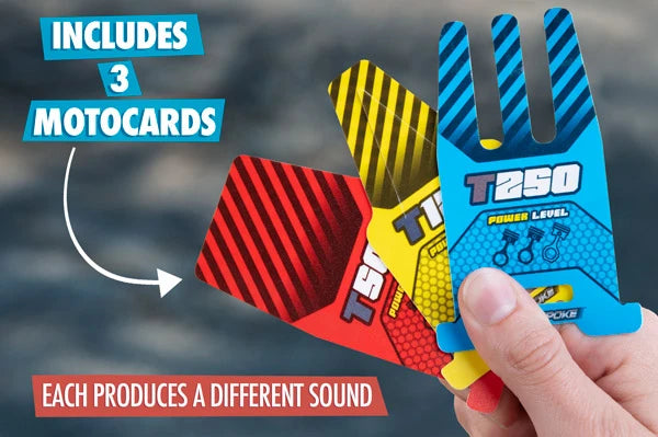 The waterproof Motocards are incredibly durable. Each features a different sound.