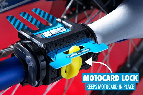 The TurboSpoke Clamp features a plastic retaining pin that ensures your Motocard never comes loose.