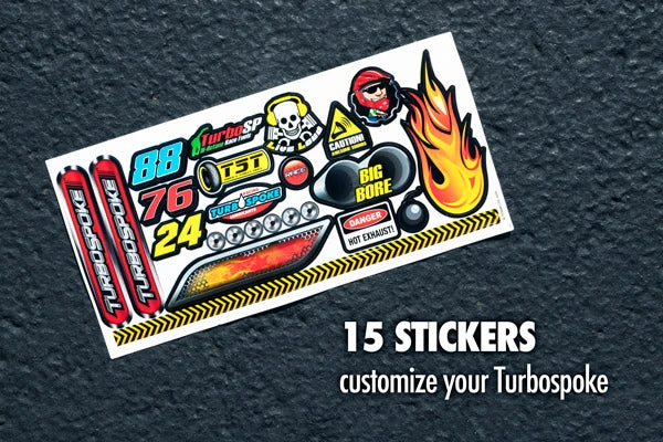Decorate your TurboSpoke with the included sheet of stickers.