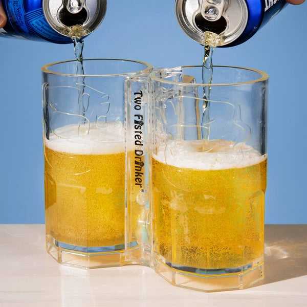 The Two-Fisted Drinker has a 32 oz. capacity and a shatter-resistant design.