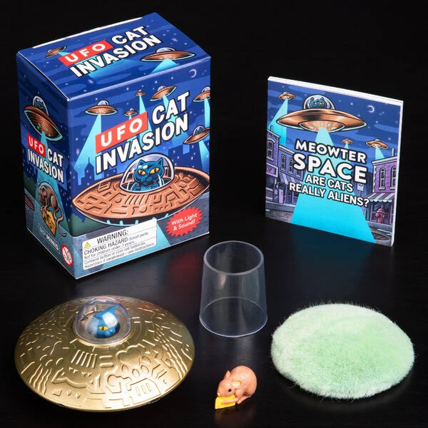 Includes: spaceship, miniature mouse, display stand, faux grassy base, and mini booklet.