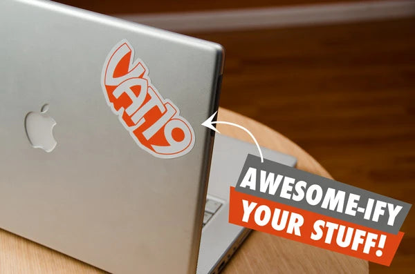 Scratch-resistant Vat19 stickers are great for laptops, notebooks, lockers, file cabinets, and more.