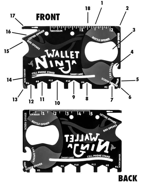 Despite being completely flat and the size of a credit card, the Wallet Ninja boasts 18 useful tools.
