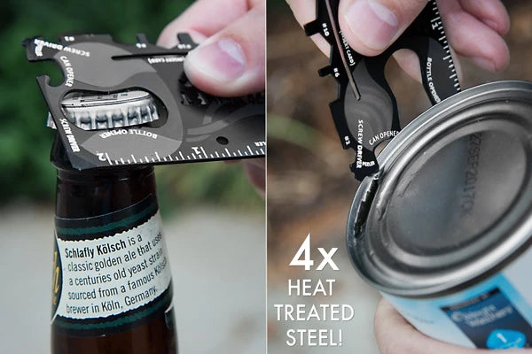 The Wallet Ninja includes a convenient bottle opener and a serviceable can opener in a pinch.