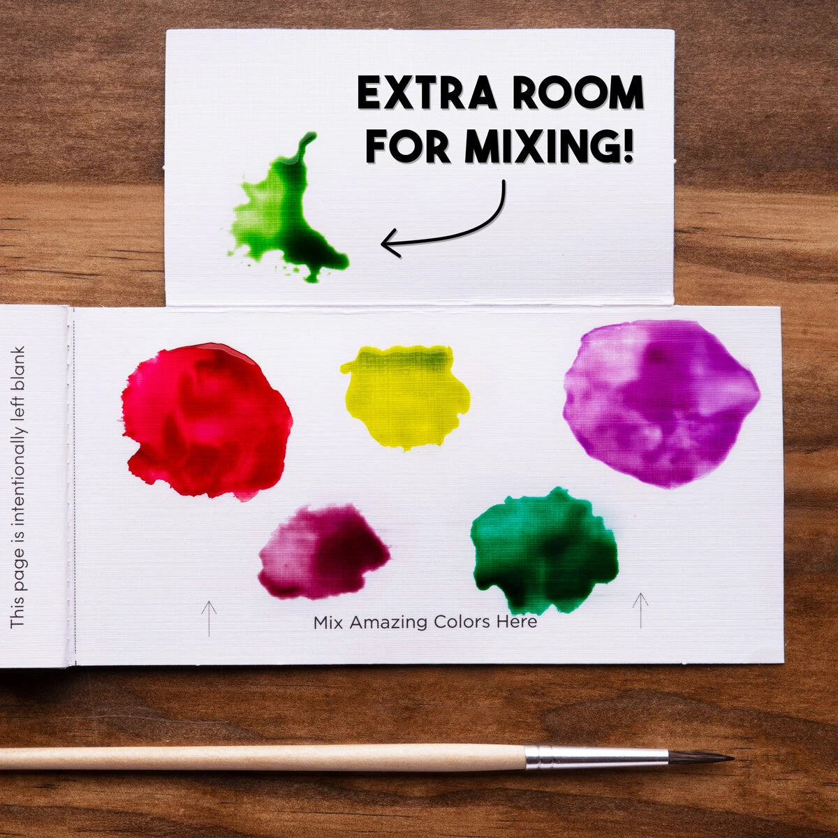 A final page of specially coated cardstock folds out, allowing you to mix colors from any page in the set and easily wipe it clean after use.