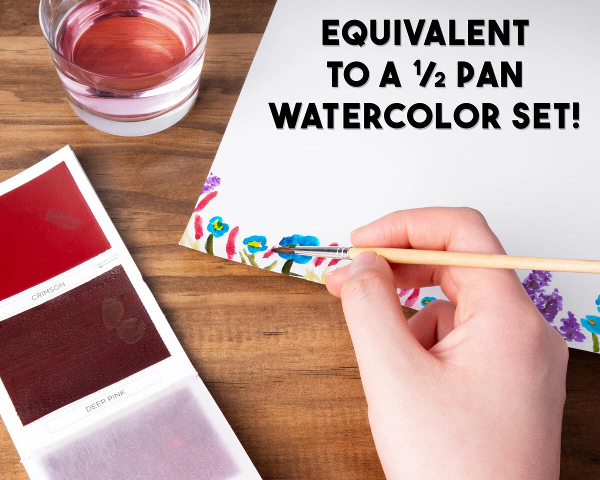 Despite their tiny size, this handmade colorsheet is equivalent to a half-pan watercolor set.