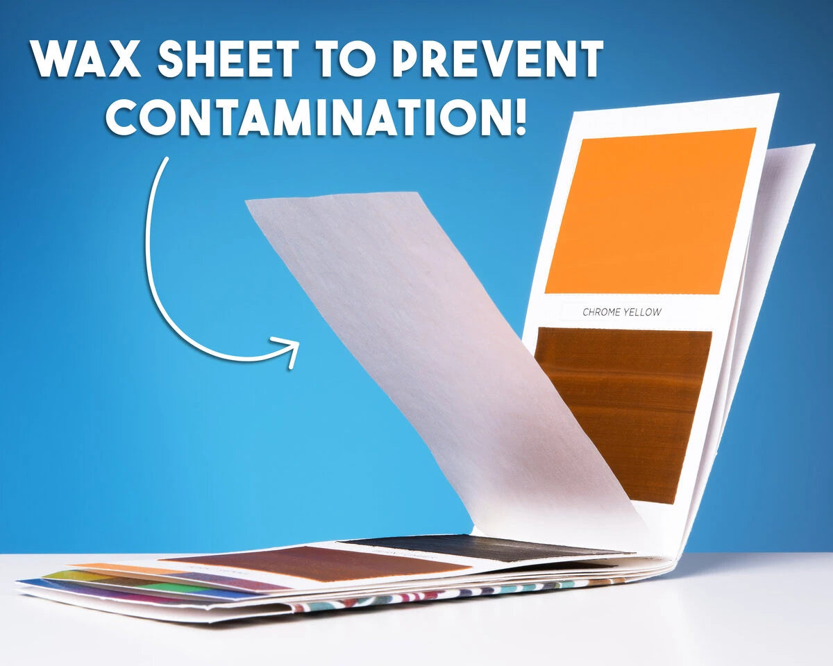 Its clever use of wax paper on each page keeps the dyes from mixing with each other after use.