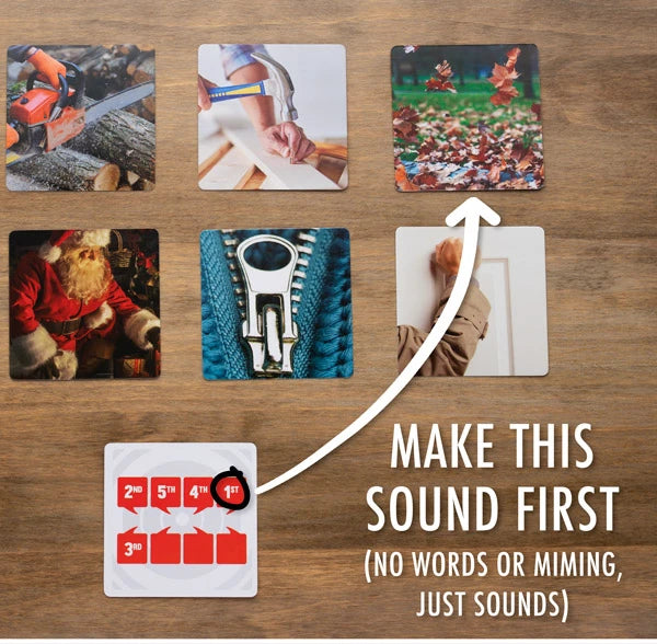 Only you can see the sequence card, which tells you which sound to make first.