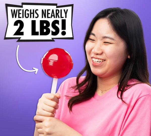 People of all ages will love this massive, nearly 2-pound completely solid lollipop!