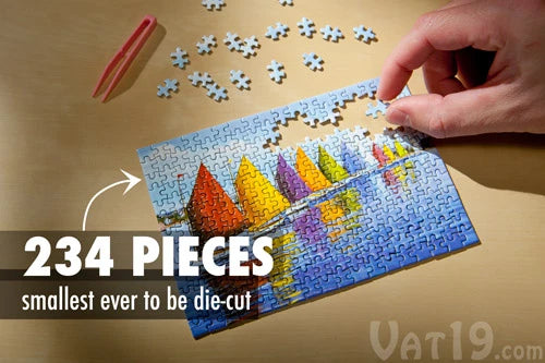 Each puzzle includes 234 of the smallest pieces ever to be die-cut for a jigsaw puzzle!