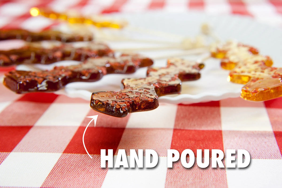 Each Bacon Lollipop is lovingly made by hand in the USA.
