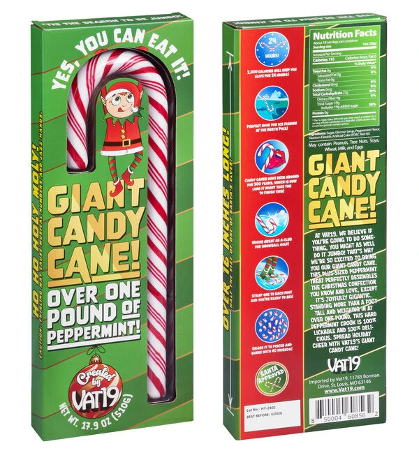 This colossal candy is packaged in a festive display box that shows off its ginormousness.