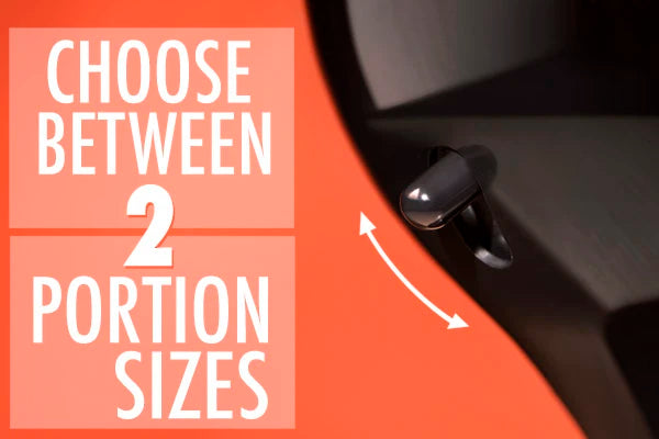 Choose between two portion sizes by moving the switch on the back of the Candy Magic.
