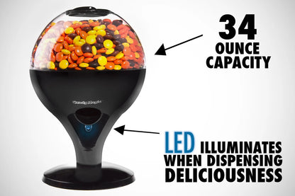 Candy Magic holds a whopping 34 ounces of candy. A small LED light activates whenever goods are dispensed.
