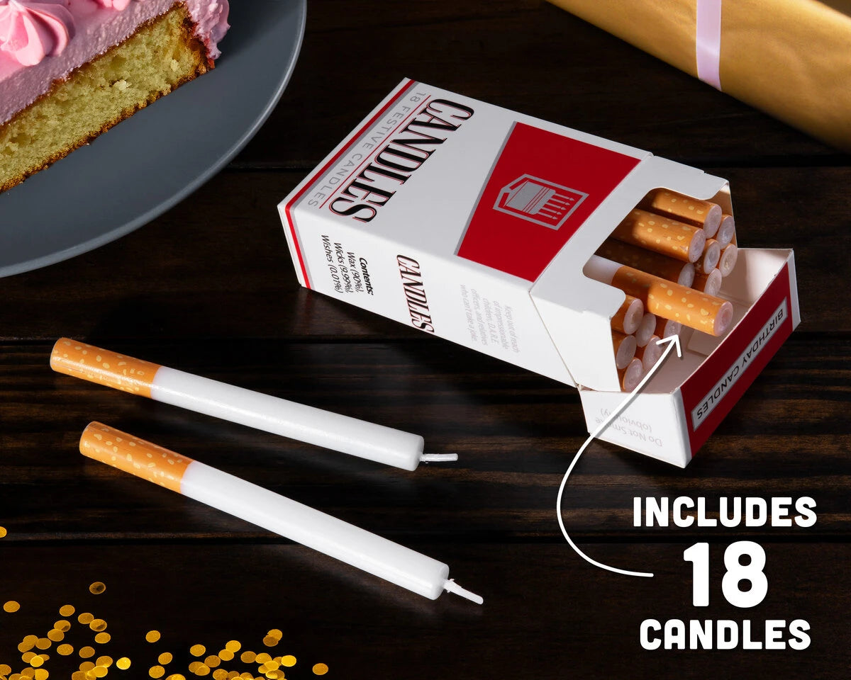 Each package includes 18 festive candles. Do not smoke (obviously).