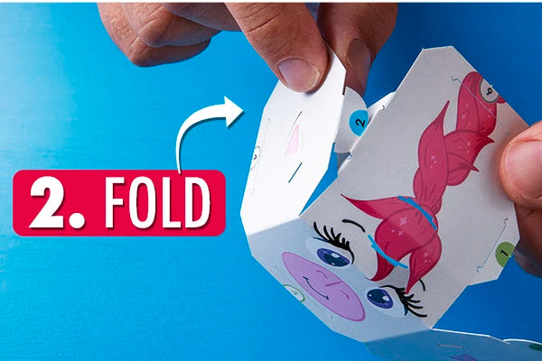 Fold where indicated and insert the tabs into the numbered slots. Easy!