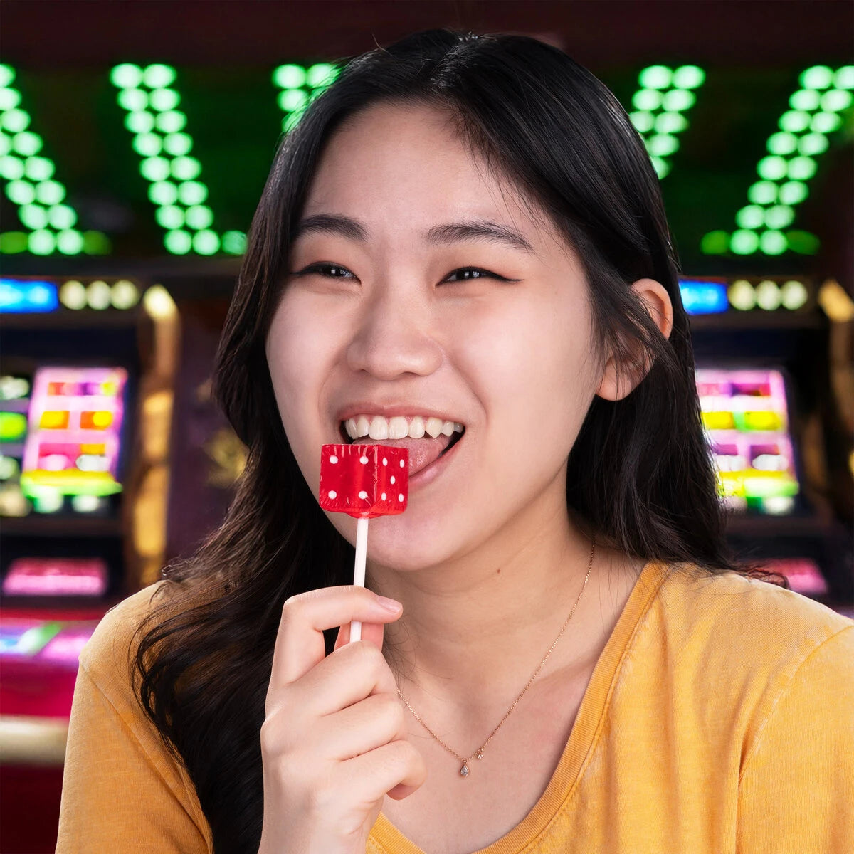 Sporting the iconic red and white design of casino dice, these cherry lollipops are a jackpot of candy goodness!