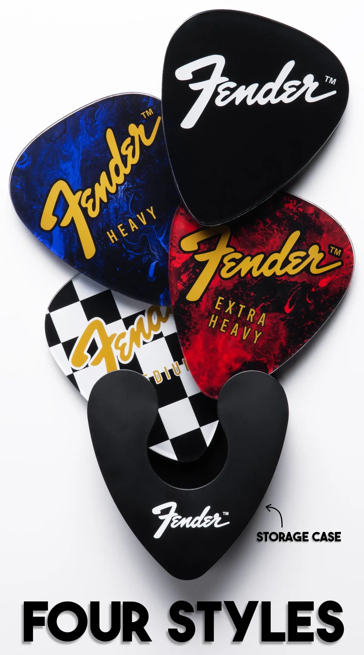 This coaster set is a four piece, featuring classic Fender guitar pick styles and colors.