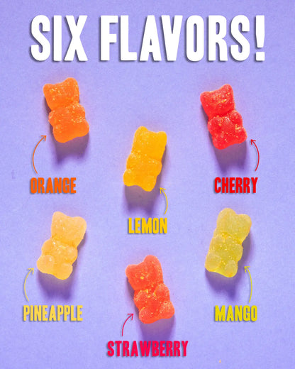 Each package contains an assortment of Cherry, Pineapple, Mango, Strawberry, Orange, and Lemon gummies flavored like Frank's RedHot.