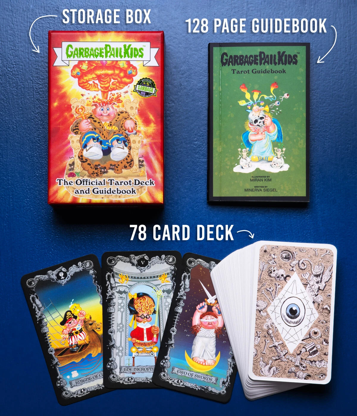 The deck also includes a 128-page guidebook featuring explanations of each corrupted card’s meaning and simple spreads for your reading.