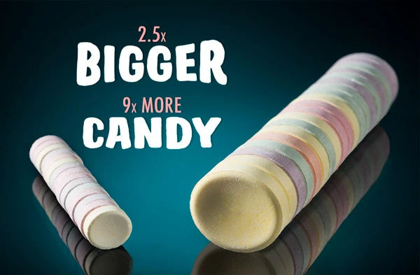 2.5x bigger & 9x more candy!