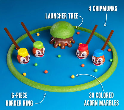 Includes 39 colored acorn mables, 4 chipmunks, 1 launcher tree, and a 6-piece border ring.