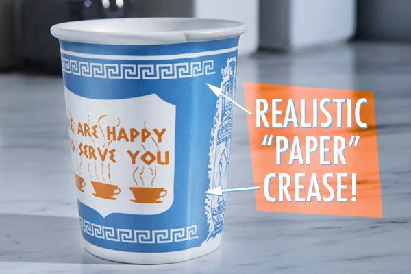 The Ceramic Greek Coffee Cup's design is identical to the original paper version.