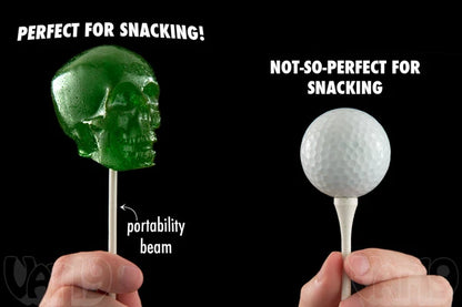 The Gummy Skull on a Stick is not only larger than a golf ball, but it's 100% more edible. Double snack win!