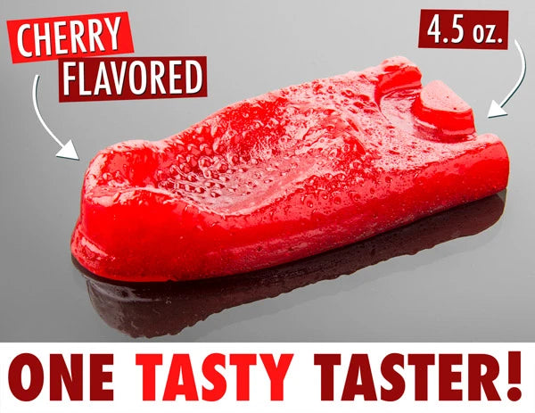 One tasty taster with 4.5 oz of cherry flavored gummy