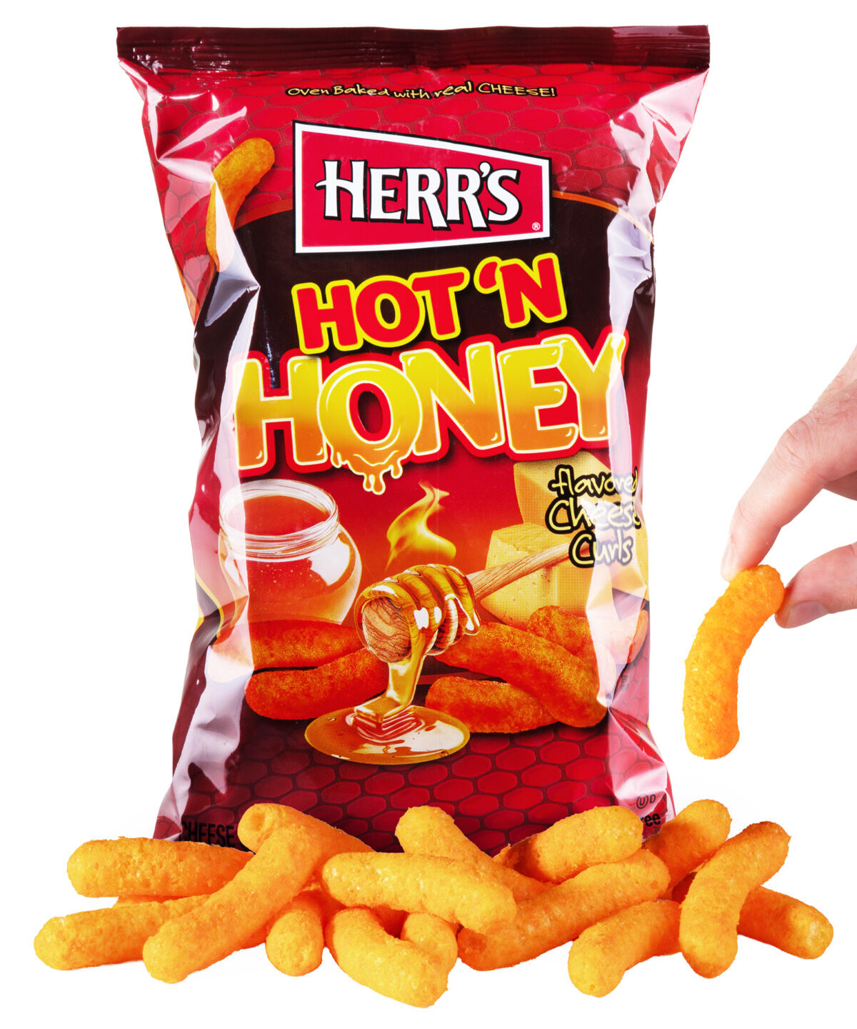 Herr's Hot Honey Cheese Curls beauty shot